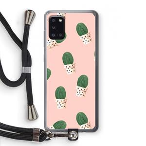 CaseCompany Cactusprint roze: Samsung Galaxy A31 Transparant Hoesje met koord