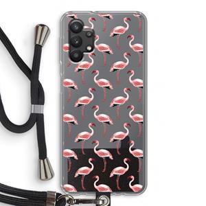 CaseCompany Flamingoprint groen: Samsung Galaxy A32 5G Transparant Hoesje met koord