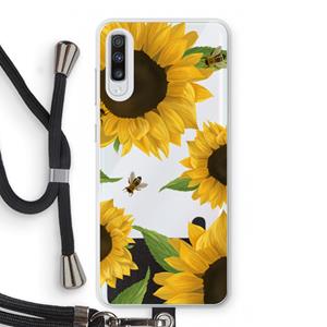 CaseCompany Sunflower and bees: Samsung Galaxy A70 Transparant Hoesje met koord