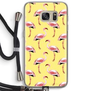 CaseCompany Flamingo's geel: Samsung Galaxy S7 Transparant Hoesje met koord