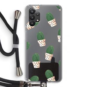CaseCompany Cactusprint roze: Samsung Galaxy A32 5G Transparant Hoesje met koord