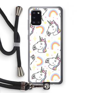 CaseCompany Rainbow Unicorn: Samsung Galaxy A31 Transparant Hoesje met koord
