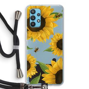 CaseCompany Sunflower and bees: Samsung Galaxy A32 4G Transparant Hoesje met koord