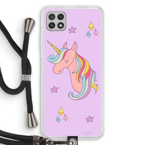 CaseCompany Roze eenhoorn: Samsung Galaxy A22 4G Transparant Hoesje met koord