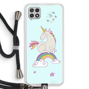 CaseCompany Regenboog eenhoorn: Samsung Galaxy A22 4G Transparant Hoesje met koord