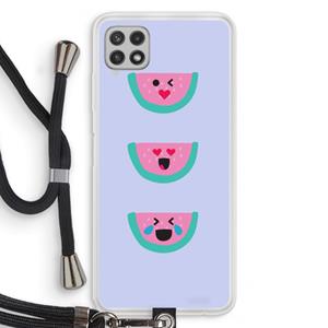 CaseCompany Smiley watermeloen: Samsung Galaxy A22 4G Transparant Hoesje met koord
