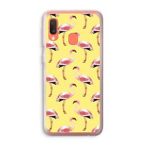 CaseCompany Flamingo's geel: Samsung Galaxy A20e Transparant Hoesje