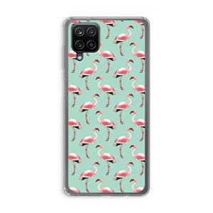 CaseCompany Flamingoprint groen: Samsung Galaxy A12 Transparant Hoesje