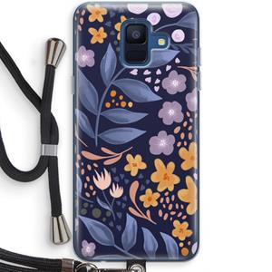 CaseCompany Flowers with blue leaves: Samsung Galaxy A6 (2018) Transparant Hoesje met koord