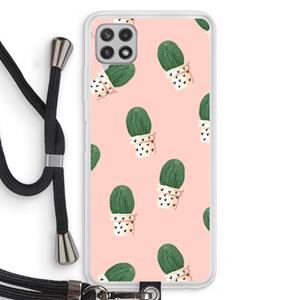 CaseCompany Cactusprint roze: Samsung Galaxy A22 4G Transparant Hoesje met koord