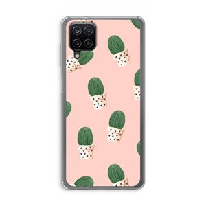 CaseCompany Cactusprint roze: Samsung Galaxy A12 Transparant Hoesje