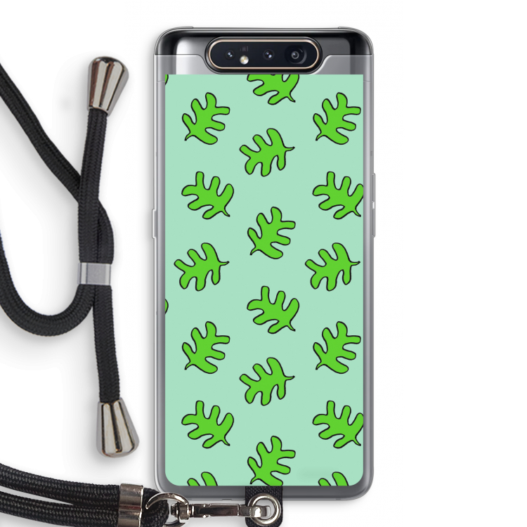 CaseCompany Groene blaadjes: Samsung Galaxy A80 Transparant Hoesje met koord