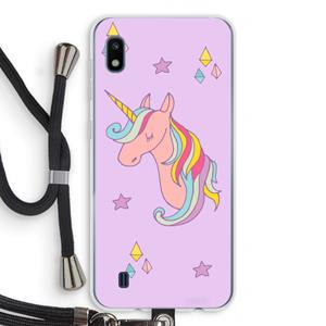 CaseCompany Roze eenhoorn: Samsung Galaxy A10 Transparant Hoesje met koord