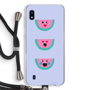 CaseCompany Smiley watermeloen: Samsung Galaxy A10 Transparant Hoesje met koord