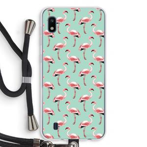 CaseCompany Flamingoprint groen: Samsung Galaxy A10 Transparant Hoesje met koord