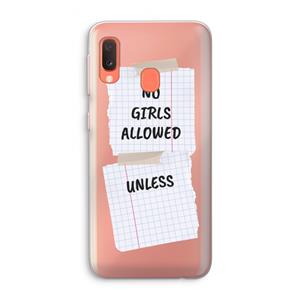 CaseCompany No Girls Allowed Unless: Samsung Galaxy A20e Transparant Hoesje