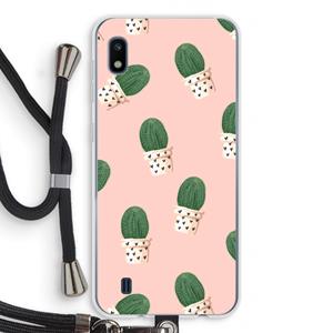 CaseCompany Cactusprint roze: Samsung Galaxy A10 Transparant Hoesje met koord