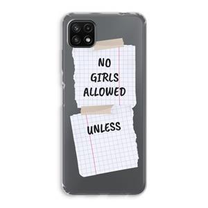 CaseCompany No Girls Allowed Unless: Samsung Galaxy A22 5G Transparant Hoesje