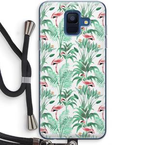 CaseCompany Flamingo bladeren: Samsung Galaxy A6 (2018) Transparant Hoesje met koord