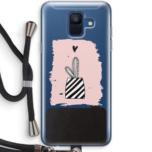 CaseCompany Zwart-wit cactus: Samsung Galaxy A6 (2018) Transparant Hoesje met koord