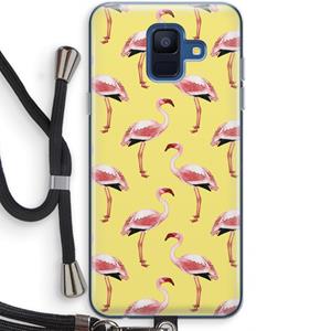 CaseCompany Flamingo's geel: Samsung Galaxy A6 (2018) Transparant Hoesje met koord