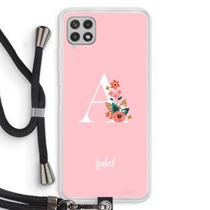 CaseCompany Pink Bouquet: Samsung Galaxy A22 4G Transparant Hoesje met koord