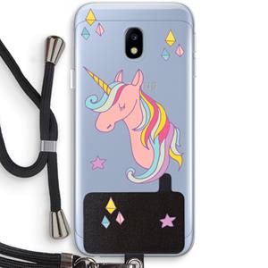 CaseCompany Roze eenhoorn: Samsung Galaxy J3 (2017) Transparant Hoesje met koord