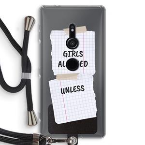 CaseCompany No Girls Allowed Unless: Sony Xperia XZ2 Transparant Hoesje met koord