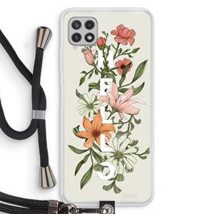 CaseCompany Hello bloemen: Samsung Galaxy A22 4G Transparant Hoesje met koord