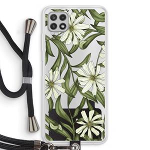 CaseCompany Wit bloemenpatroon: Samsung Galaxy A22 4G Transparant Hoesje met koord