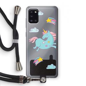 CaseCompany Vliegende eenhoorn: Samsung Galaxy A31 Transparant Hoesje met koord