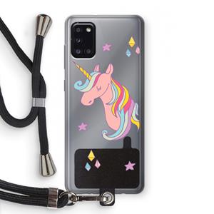 CaseCompany Roze eenhoorn: Samsung Galaxy A31 Transparant Hoesje met koord