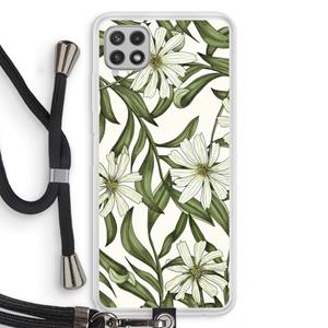 CaseCompany Wit bloemenpatroon: Samsung Galaxy A22 4G Transparant Hoesje met koord