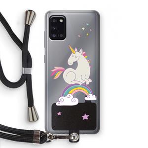 CaseCompany Regenboog eenhoorn: Samsung Galaxy A31 Transparant Hoesje met koord