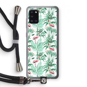 CaseCompany Flamingo bladeren: Samsung Galaxy A31 Transparant Hoesje met koord