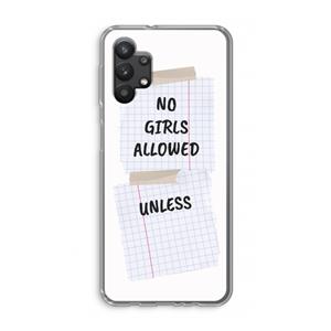 CaseCompany No Girls Allowed Unless: Samsung Galaxy A32 5G Transparant Hoesje