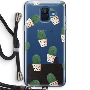 CaseCompany Cactusprint roze: Samsung Galaxy A6 (2018) Transparant Hoesje met koord