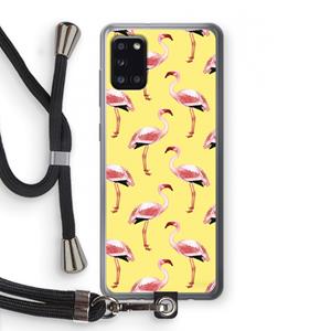 CaseCompany Flamingo's geel: Samsung Galaxy A31 Transparant Hoesje met koord