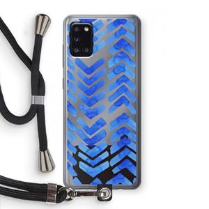 CaseCompany Blauwe pijlen: Samsung Galaxy A31 Transparant Hoesje met koord