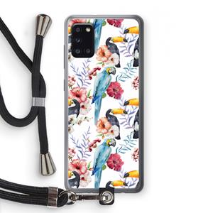 CaseCompany Bloemen tukan: Samsung Galaxy A31 Transparant Hoesje met koord