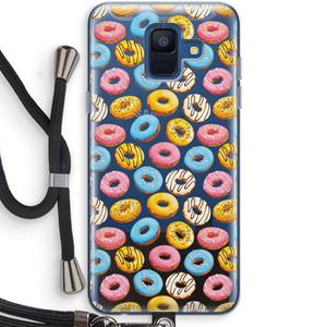 CaseCompany Pink donuts: Samsung Galaxy A6 (2018) Transparant Hoesje met koord