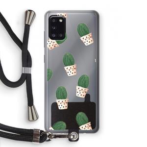 CaseCompany Cactusprint roze: Samsung Galaxy A31 Transparant Hoesje met koord