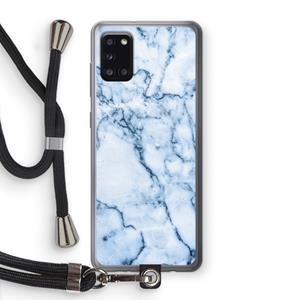 CaseCompany Blauw marmer: Samsung Galaxy A31 Transparant Hoesje met koord