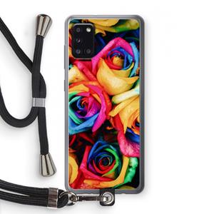 CaseCompany Neon bloemen: Samsung Galaxy A31 Transparant Hoesje met koord