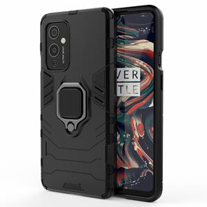 Lunso Double Armor backcover hoes met stand - OnePlus 9 - Zwart