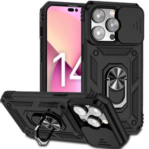 Lunso Armor backcover hoes met ringhouder - iPhone 14 Pro - Zwart