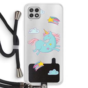 CaseCompany Vliegende eenhoorn: Samsung Galaxy A22 4G Transparant Hoesje met koord