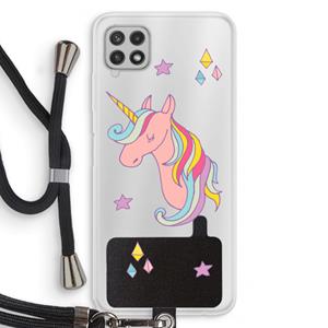 CaseCompany Roze eenhoorn: Samsung Galaxy A22 4G Transparant Hoesje met koord