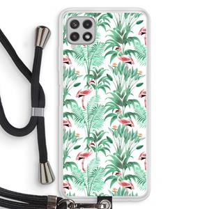 CaseCompany Flamingo bladeren: Samsung Galaxy A22 4G Transparant Hoesje met koord