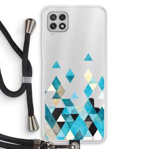 CaseCompany Gekleurde driehoekjes blauw: Samsung Galaxy A22 4G Transparant Hoesje met koord